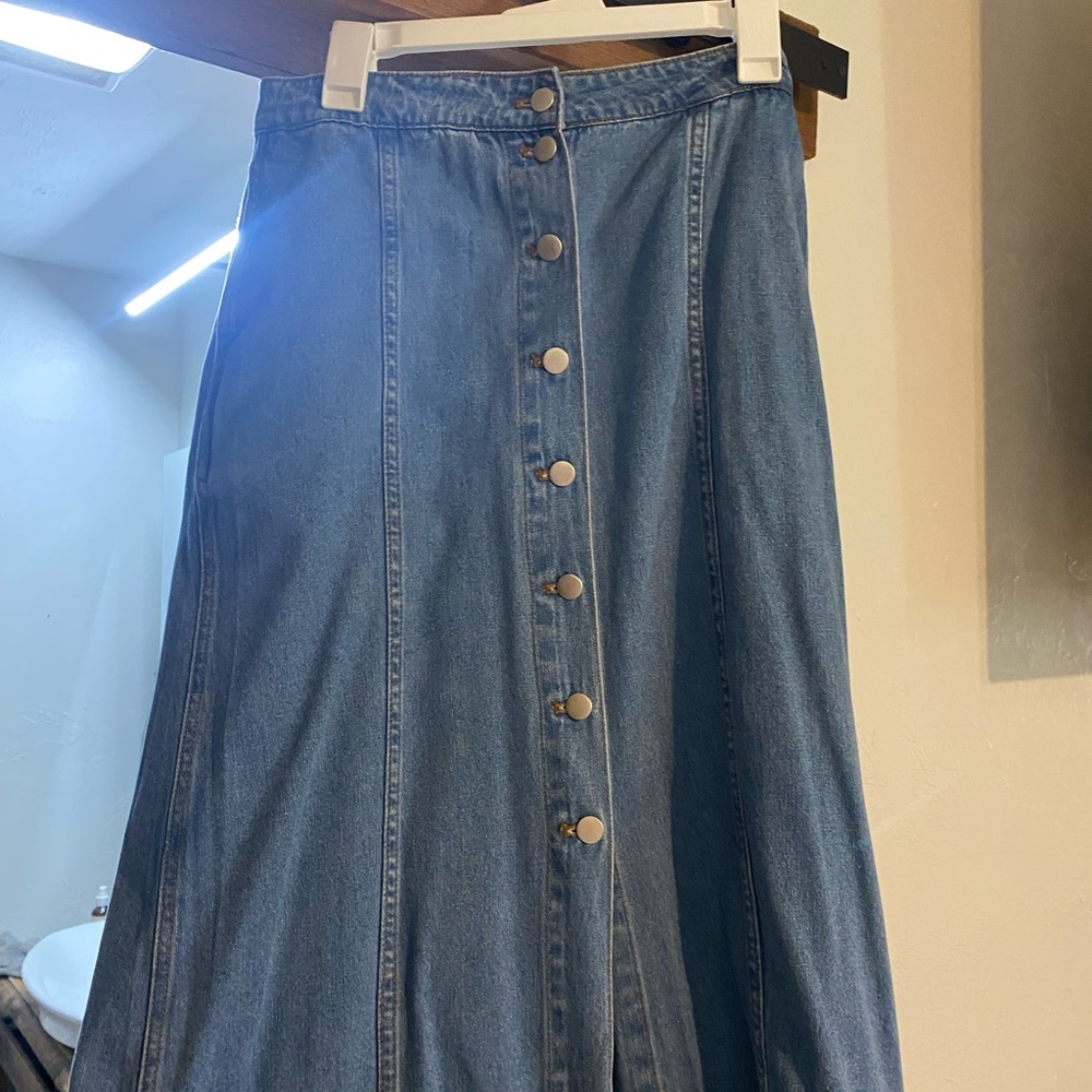 Neuflora Denim Button-Front A-Line Skirt - Blue - Picture 2 of 3